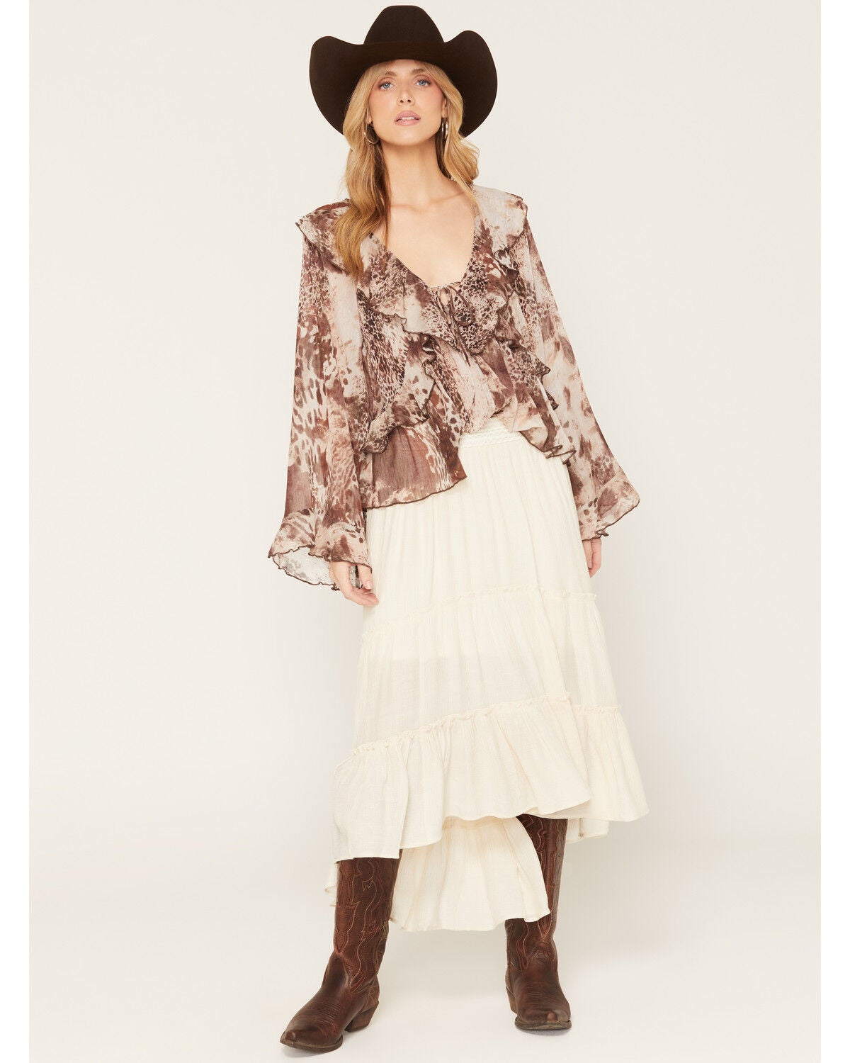 Image #1 - Shyanne Women's Sara High-Low Tiered Midi Skirt, Natural, hi-res