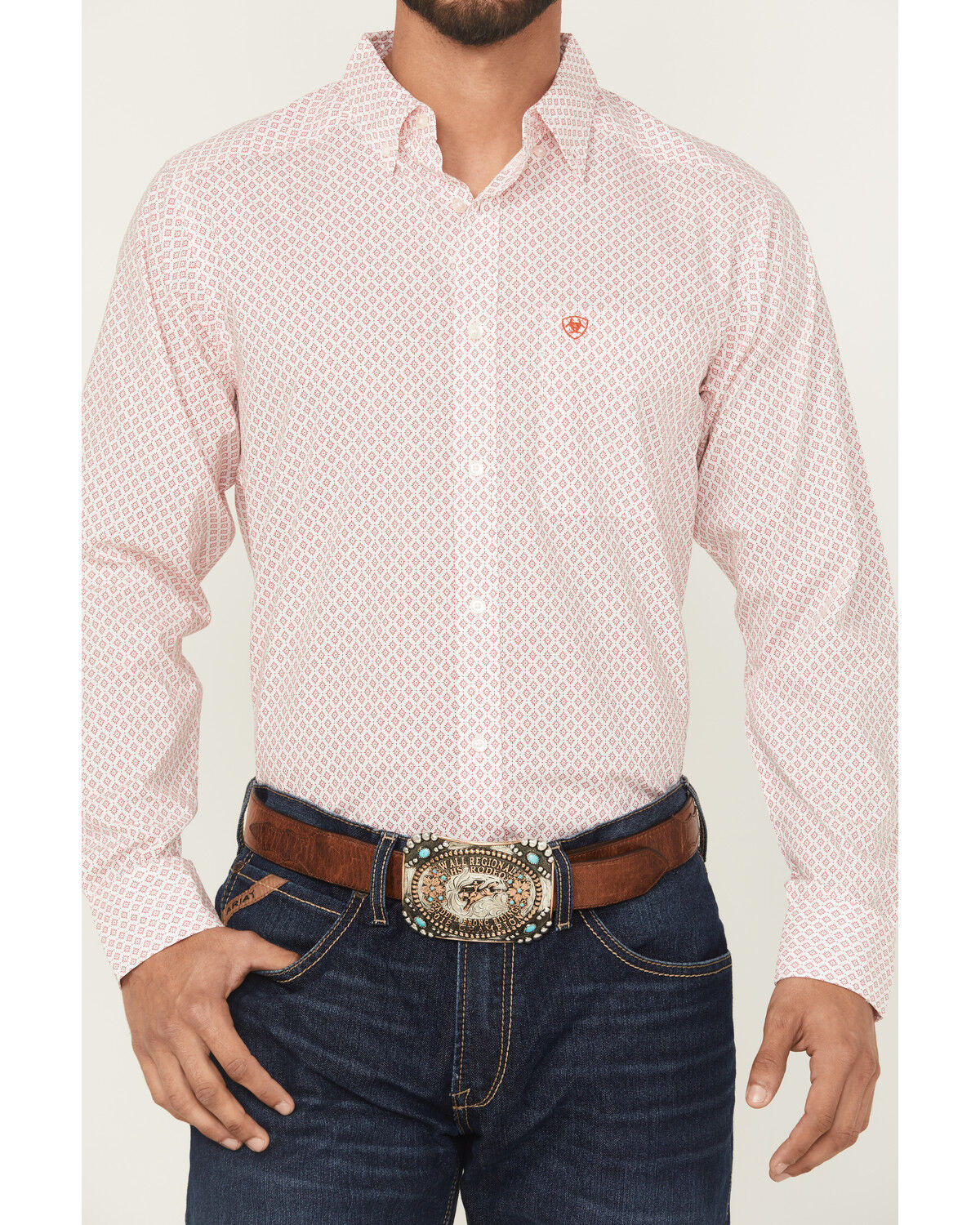 Image #3 - Ariat Men's Sylvester Geo Print Long Sleeve Button-Down Western Shirt, Red, hi-res