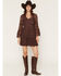 Image #1 - Scully Women's Lace Crochet Long Bell Sleeve Mini Dress, Chocolate, hi-res