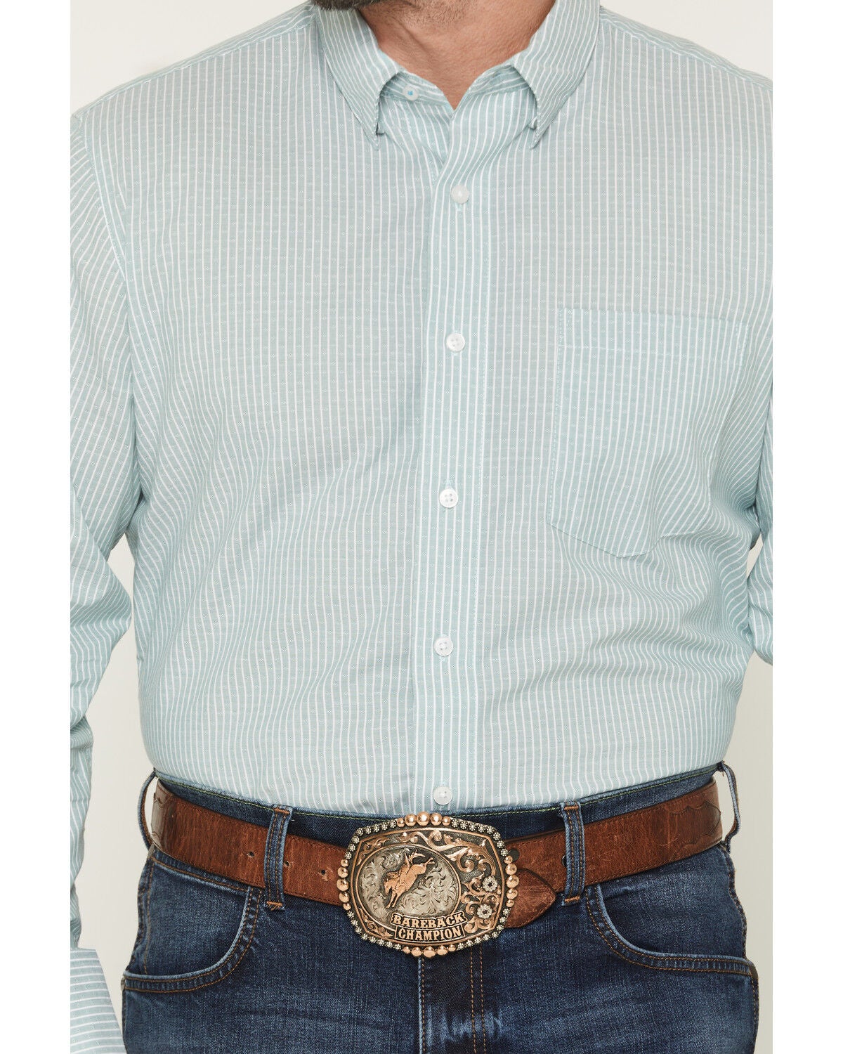 Image #3 - Wrangler X Cody Johnson Men's Striped Long Sleeve Button-Down Western Shirt, Green, hi-res