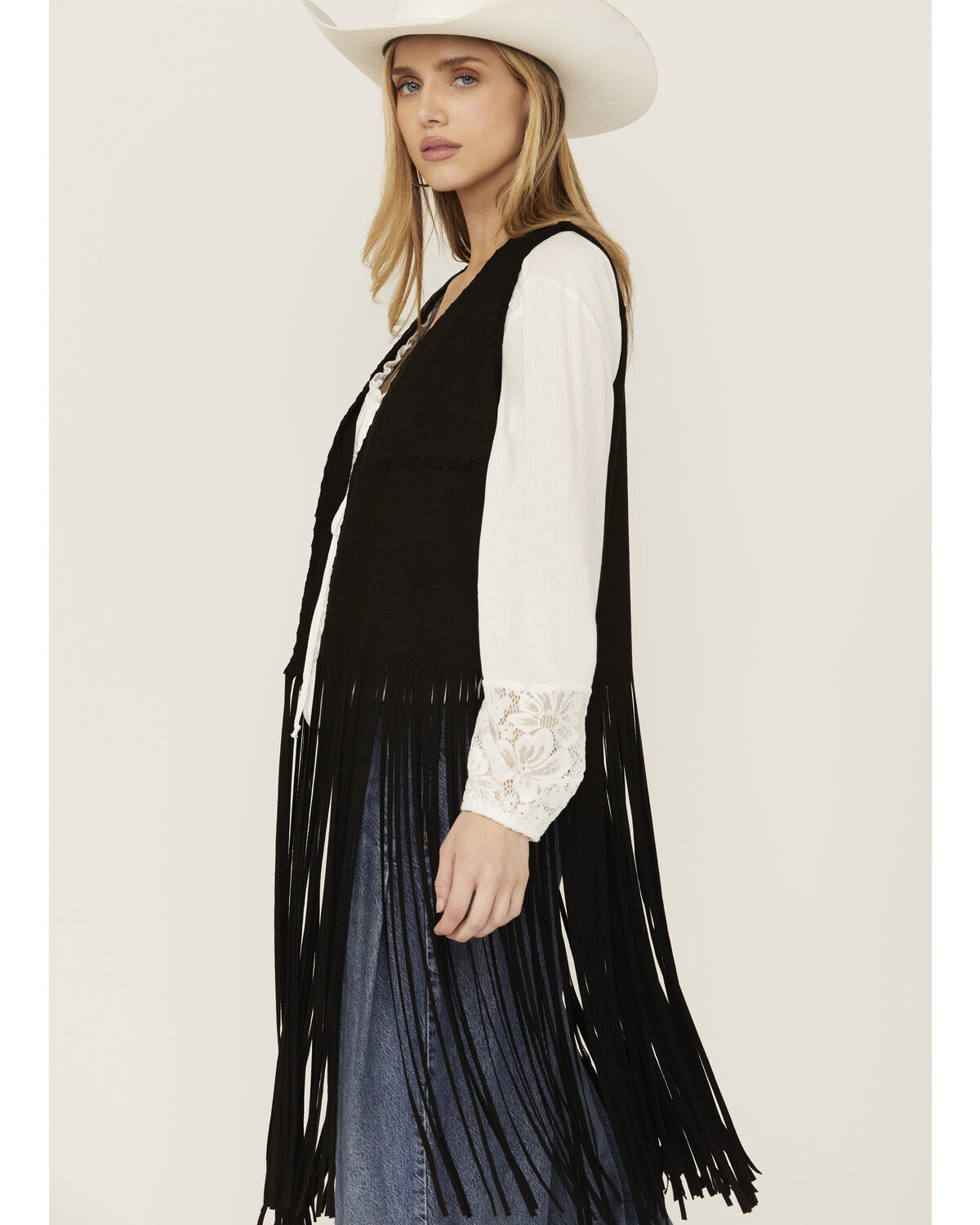 Image #2 - Fornia Women's Suede Fringe Vest, Black, hi-res