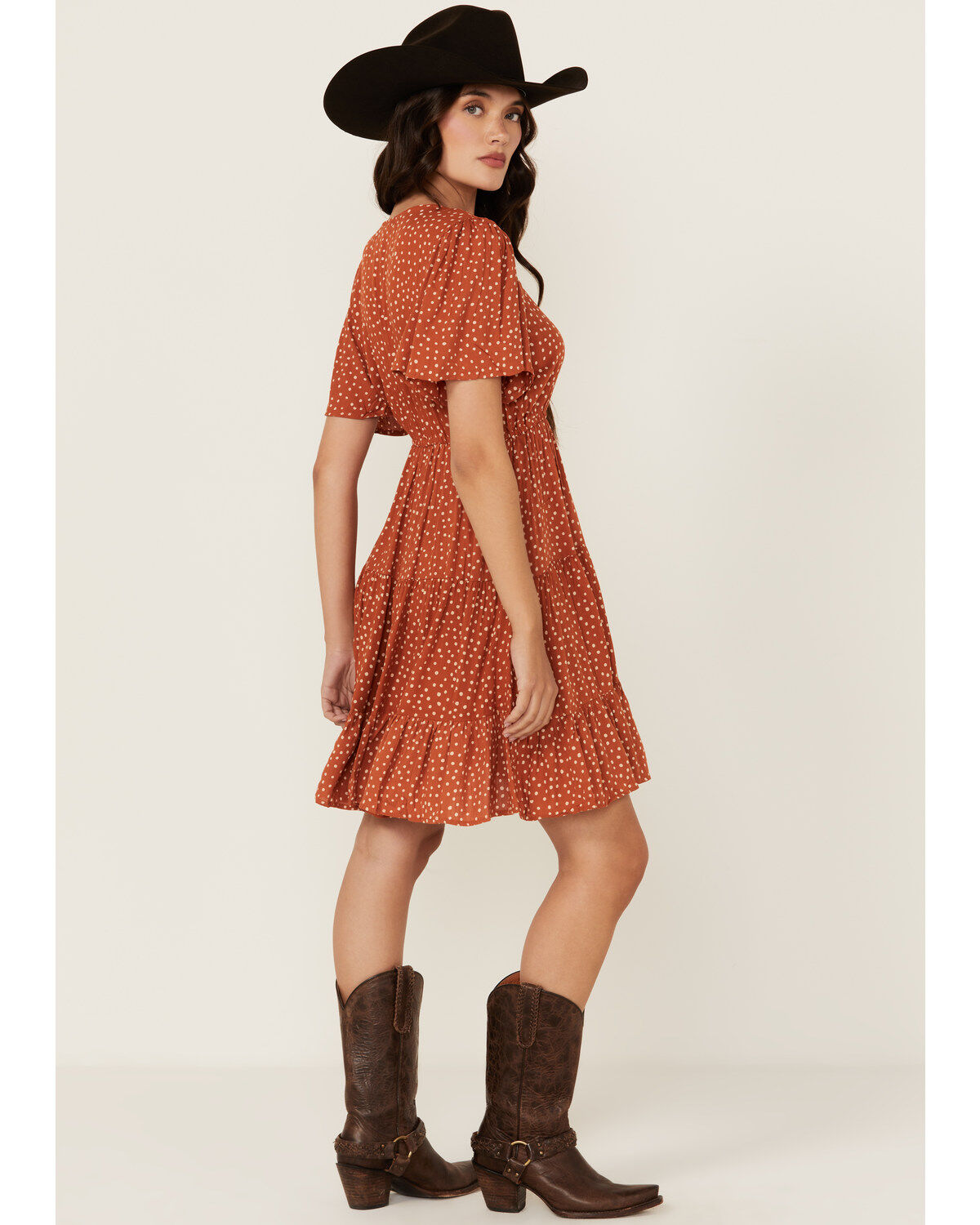 Image #4 - Angie Women's Polka Dot Short Sleeve Mini Dress, Rust Copper, hi-res
