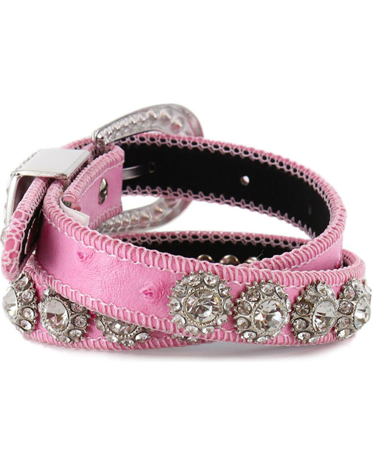 Image #3 - Shyanne Girl's Ostrich Print Rhinestone Belt, Pink, hi-res