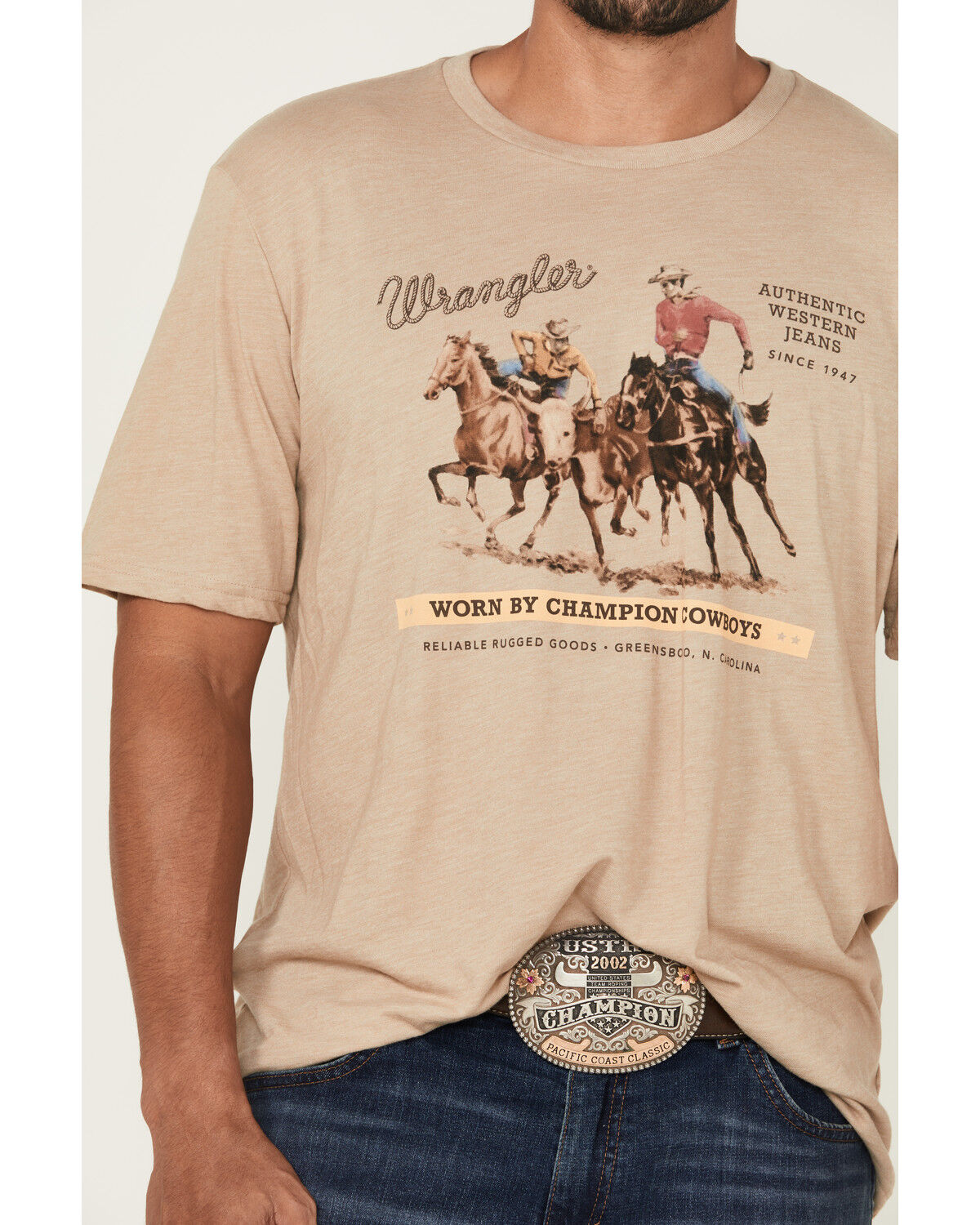 Image #3 - Wrangler Men's Cowboys Short Sleeve Graphic T-Shirt, Tan, hi-res