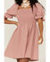 Beyond The Radar Women's Rust Gingham Smocked Tie Back Dress, Rust Copper, hi-res