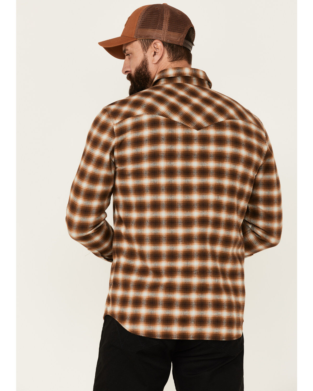 Image #4 - Pendleton Men's Wyatt Small Plaid Long Sleeve Snap Western Shirt, Brown, hi-res