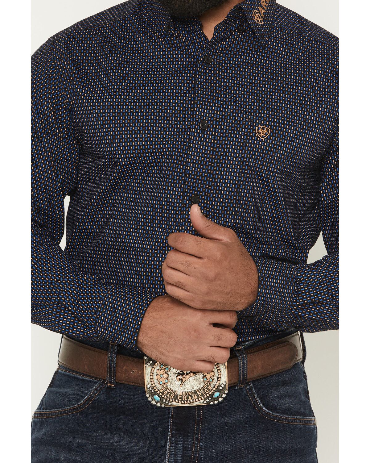 Image #3 - Ariat Men's Team Portland Logo Geo Print Long Sleeve Button-Down Western Shirt, Black, hi-res