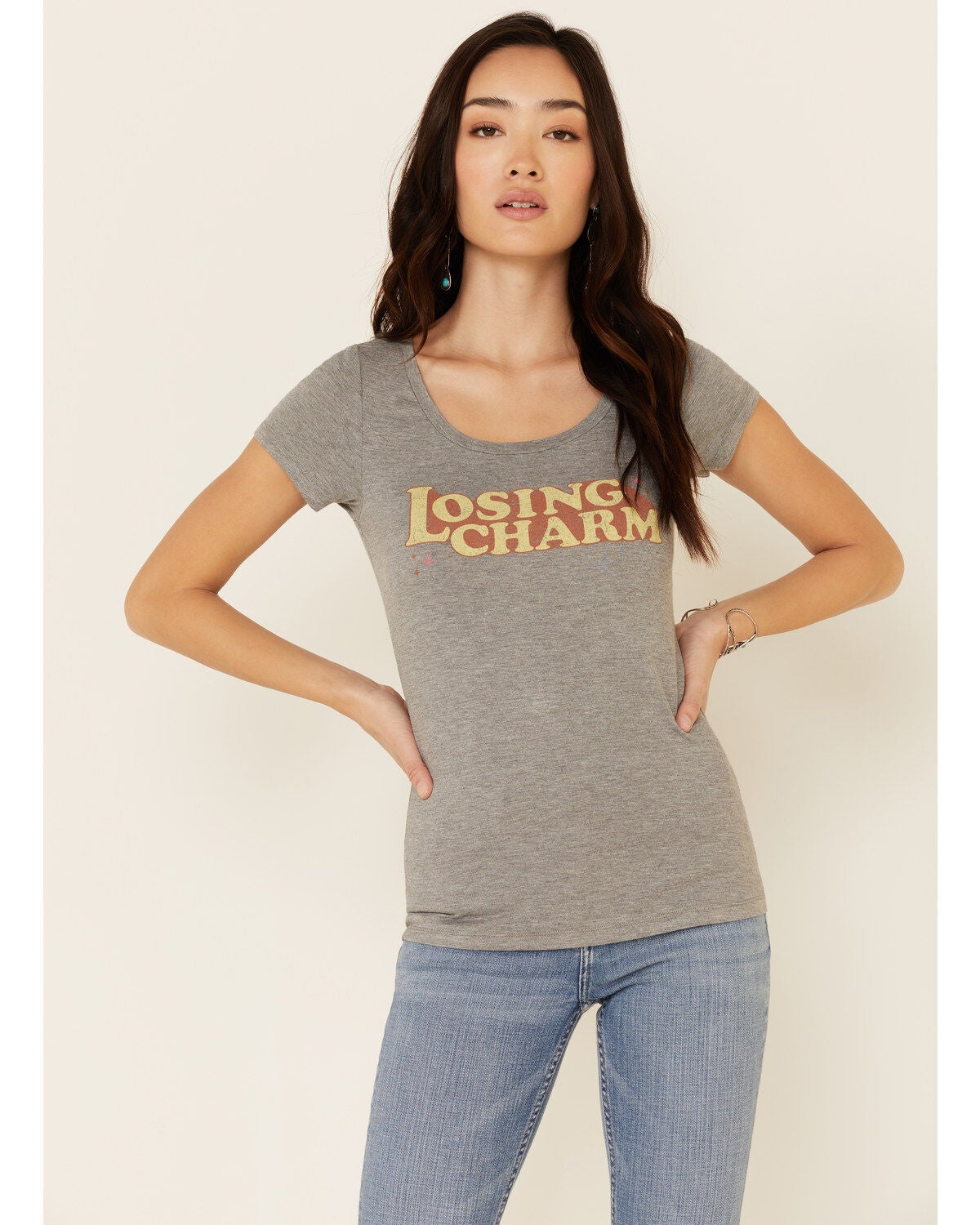 Idyllwind Women's Losing Charm Trustie Short Sleeve Graphic Tee, Heather Grey, hi-res