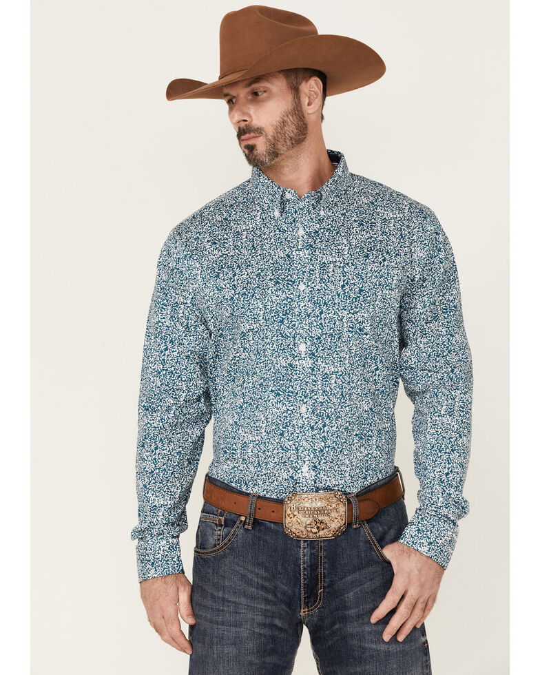 Cody James Core Men's Workforce Floral Print Long Sleeve Button-Down Western Shirt - Big & Tall , Blue/white, hi-res