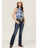 RANK 45 Women's Sleeveless Button Down Plaid Print Western Shirt , Blue, hi-res