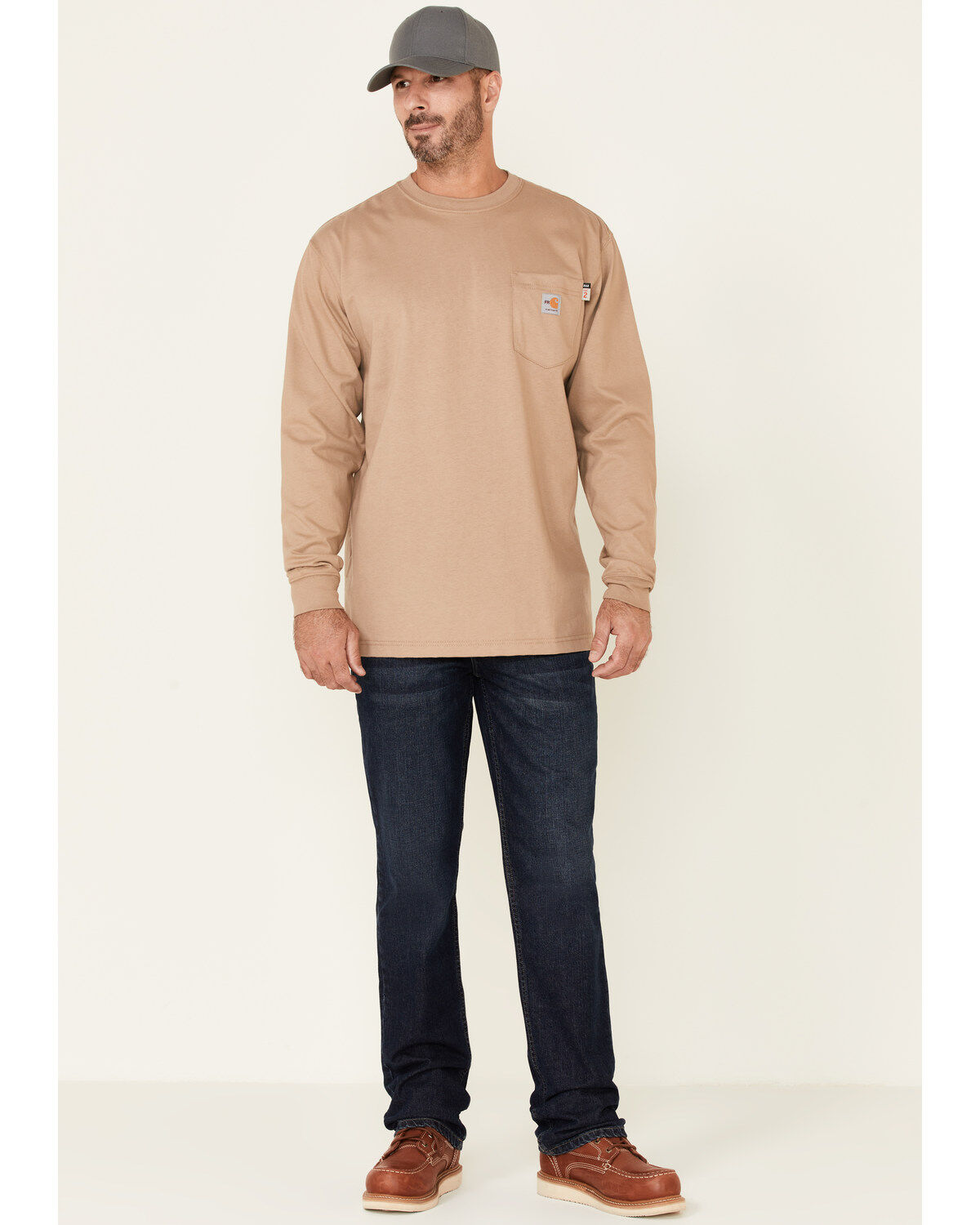 Image #2 - Carhartt Men's Flame Resistant Force Long Sleeve Work T-Shirt, Beige/khaki, hi-res