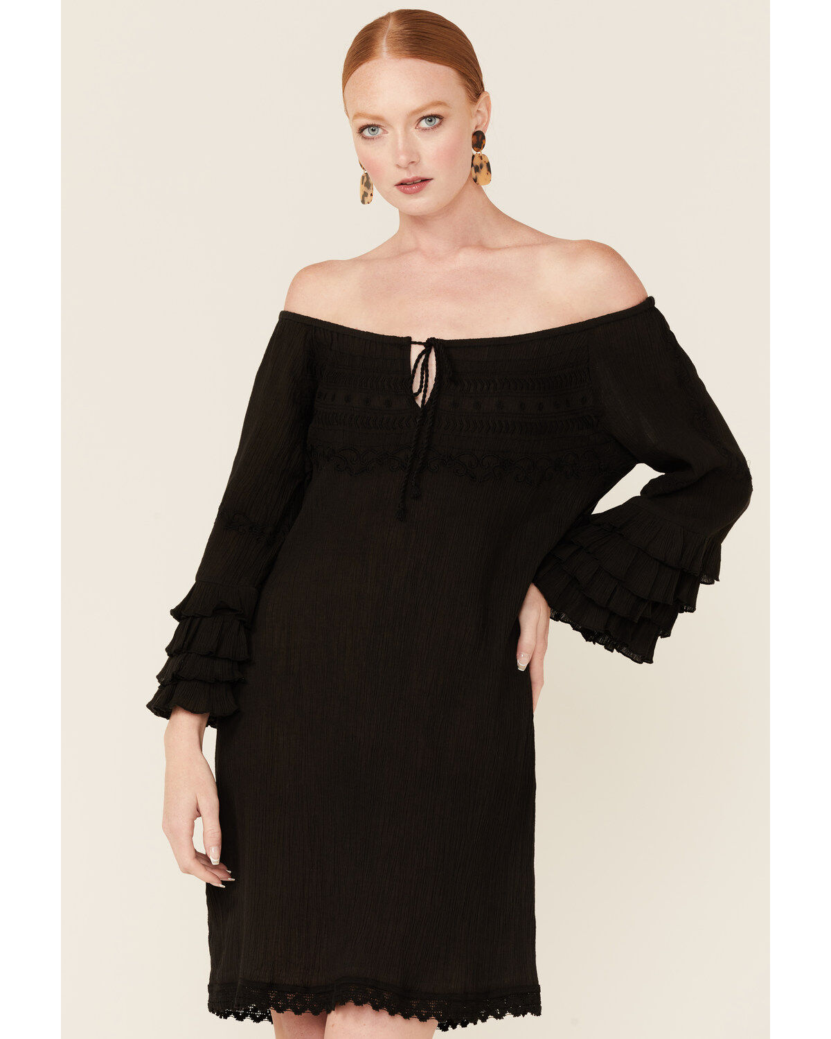 Image #1 - Roper Women's Ruffle Sleeve Mini Dress, Black, hi-res