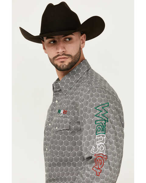 Image #2 - Wrangler Men's Mexico Logo Geo Print Long Sleeve Snap Western Shirt , Black, hi-res