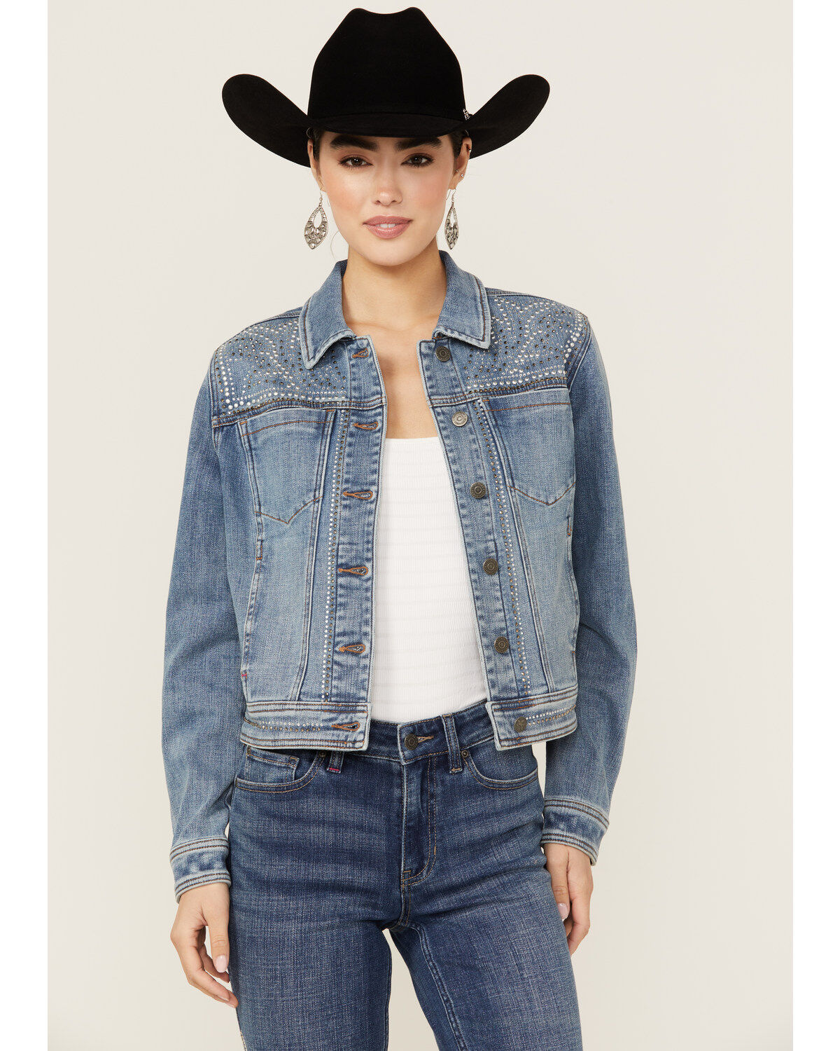 Image #1 - Idyllwind Women's Embellished Denim Trucker Jacket, Medium Wash, hi-res