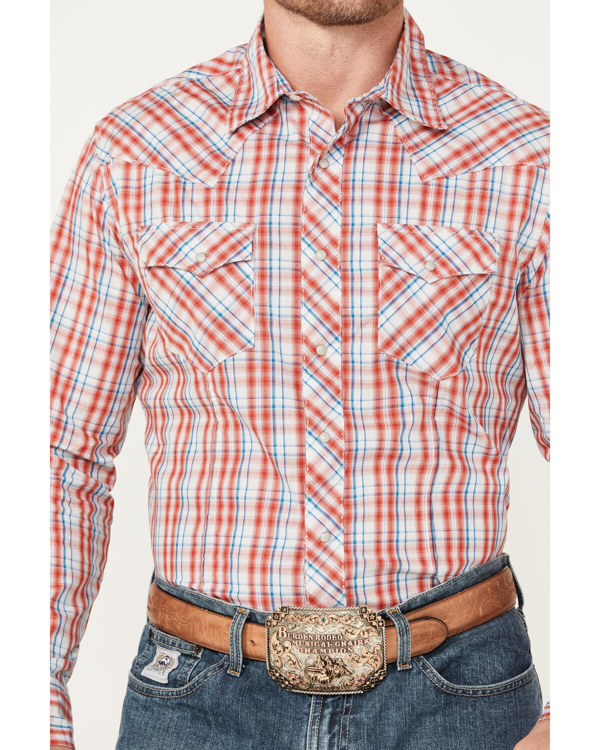 Image #2 - Wrangler Men's Plaid Print Long Sleeve Pearl Snap Western Shirt, , hi-res