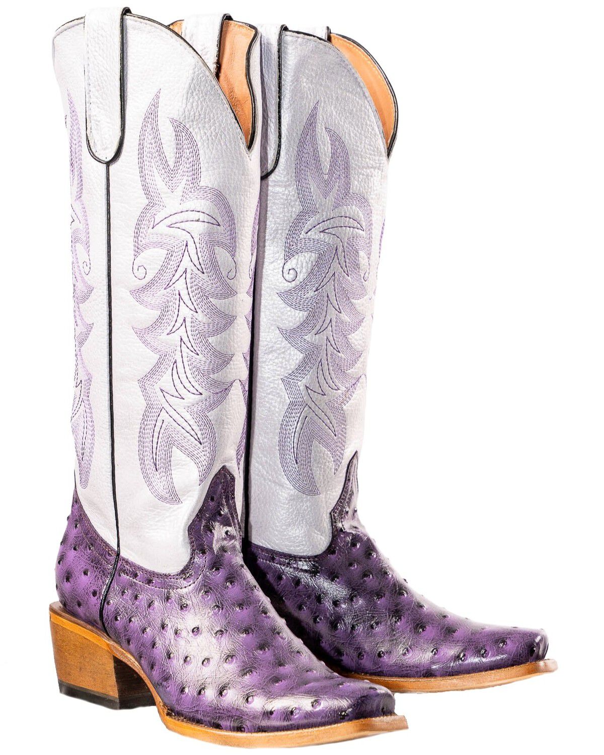 Image #3 - Tanner Mark Women's Merritt Ostrich Print Western Boots - Broad Square Toe, Purple, hi-res