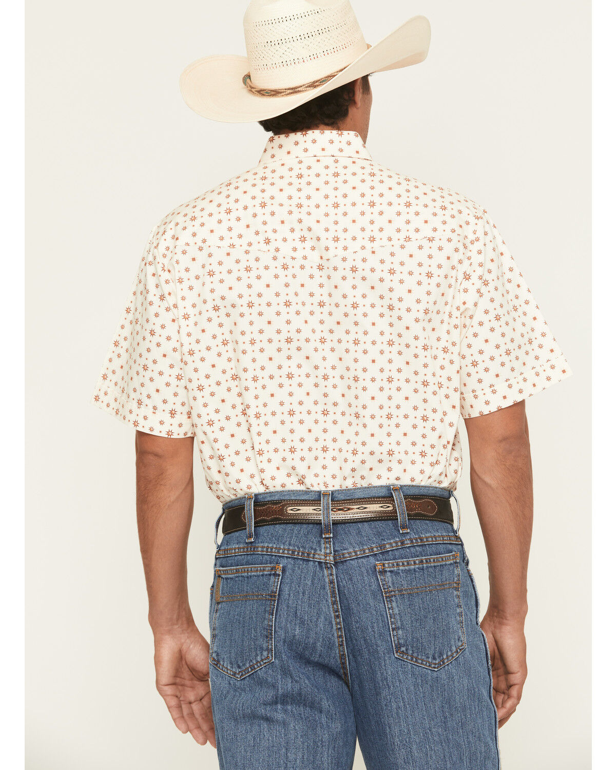 Image #4 - Ely Walker Men's Boot Barn Exclusive Geo Print Short Sleeve Snap Western Shirt, Cream, hi-res