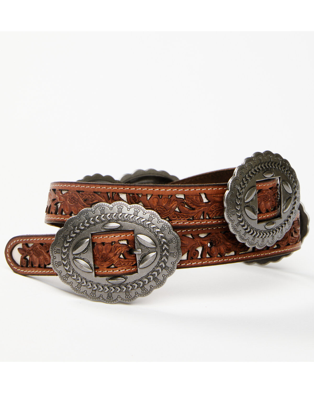 Image #2 - Shyanne Women's Concho Cutout Underlay Belt, Brown, hi-res