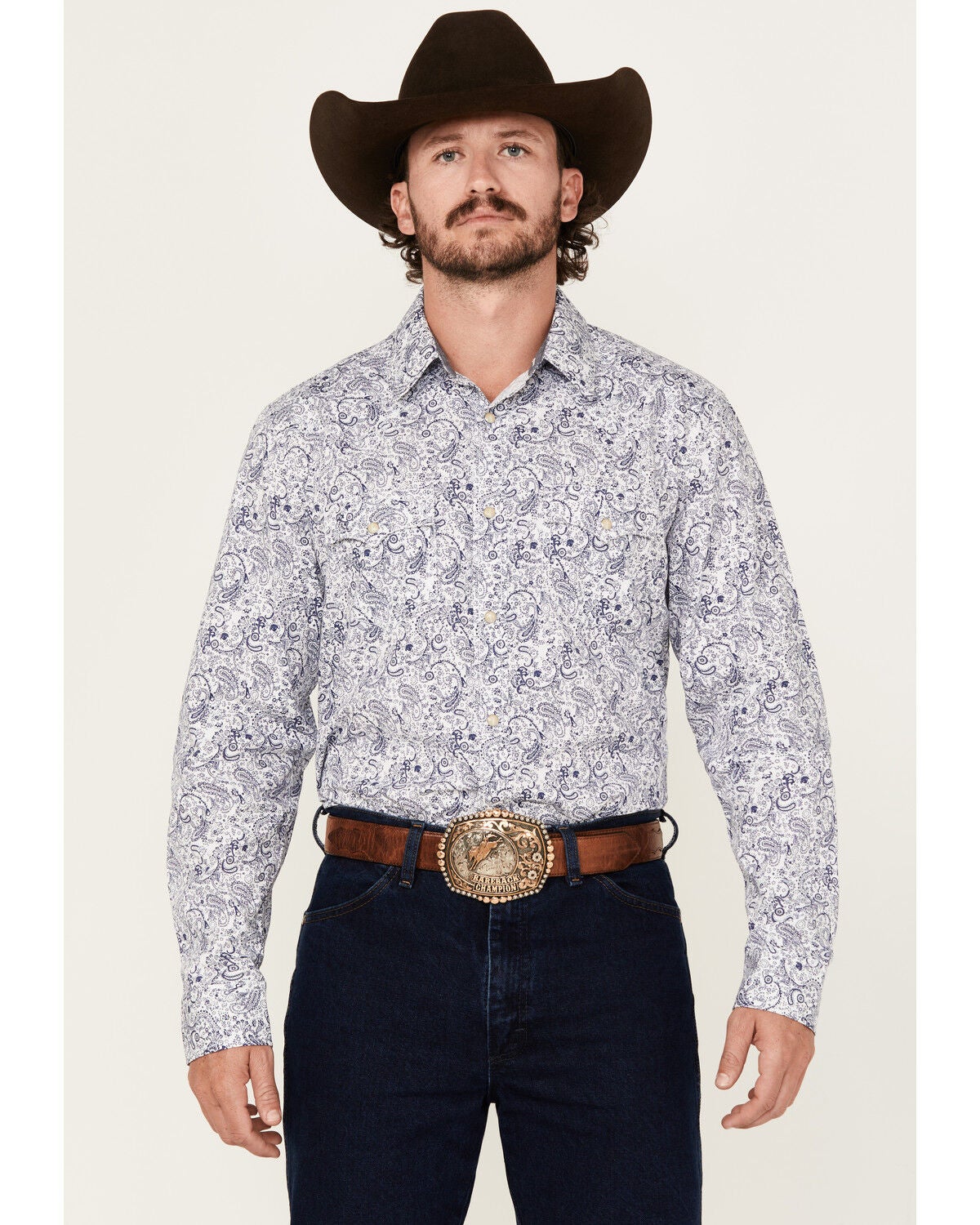 Cody James Men's Marston Paisley Print Long Sleeve Snap Western Shirt, Blue, hi-res