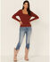 Lush Women's Brick Ribbed Scalloped Square Neck Top, Rust Copper, hi-res