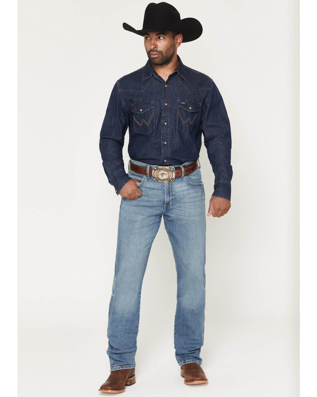 Wrangler Retro Men's 88MWZ Medium Wash Gralin Slim Straight Stretch Denim Jeans, Medium Wash, hi-res