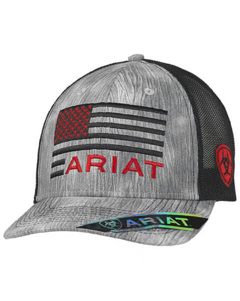 Ariat Men's Grey Flag Shield Logo Mesh-Back Ball Cap , Grey, hi-res