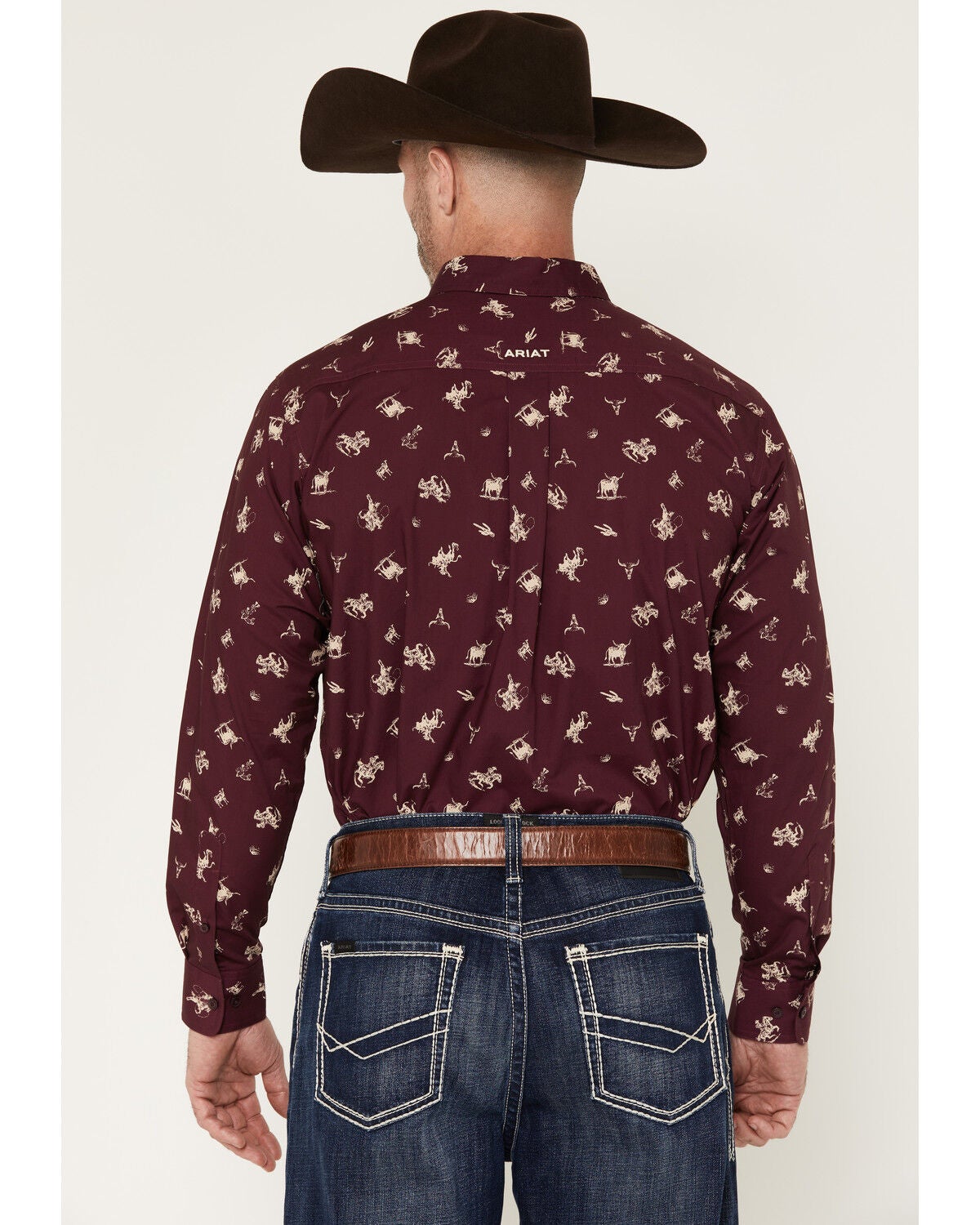 Image #4 - Ariat Men's Canaan Cowboy Print Long Sleeve Button-Down Western Shirt, Burgundy, hi-res