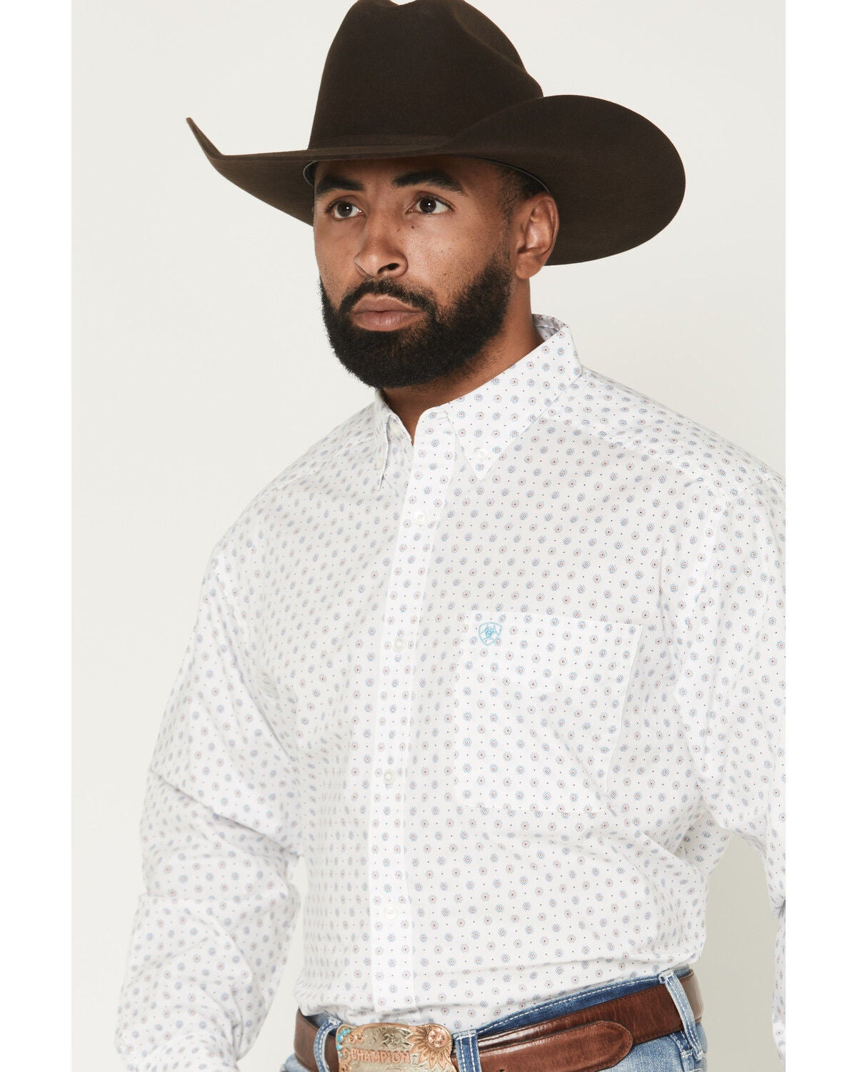 Image #2 - Ariat Men's Jayson Geo Print Long Sleeve Button-Down Western Shirt, White, hi-res