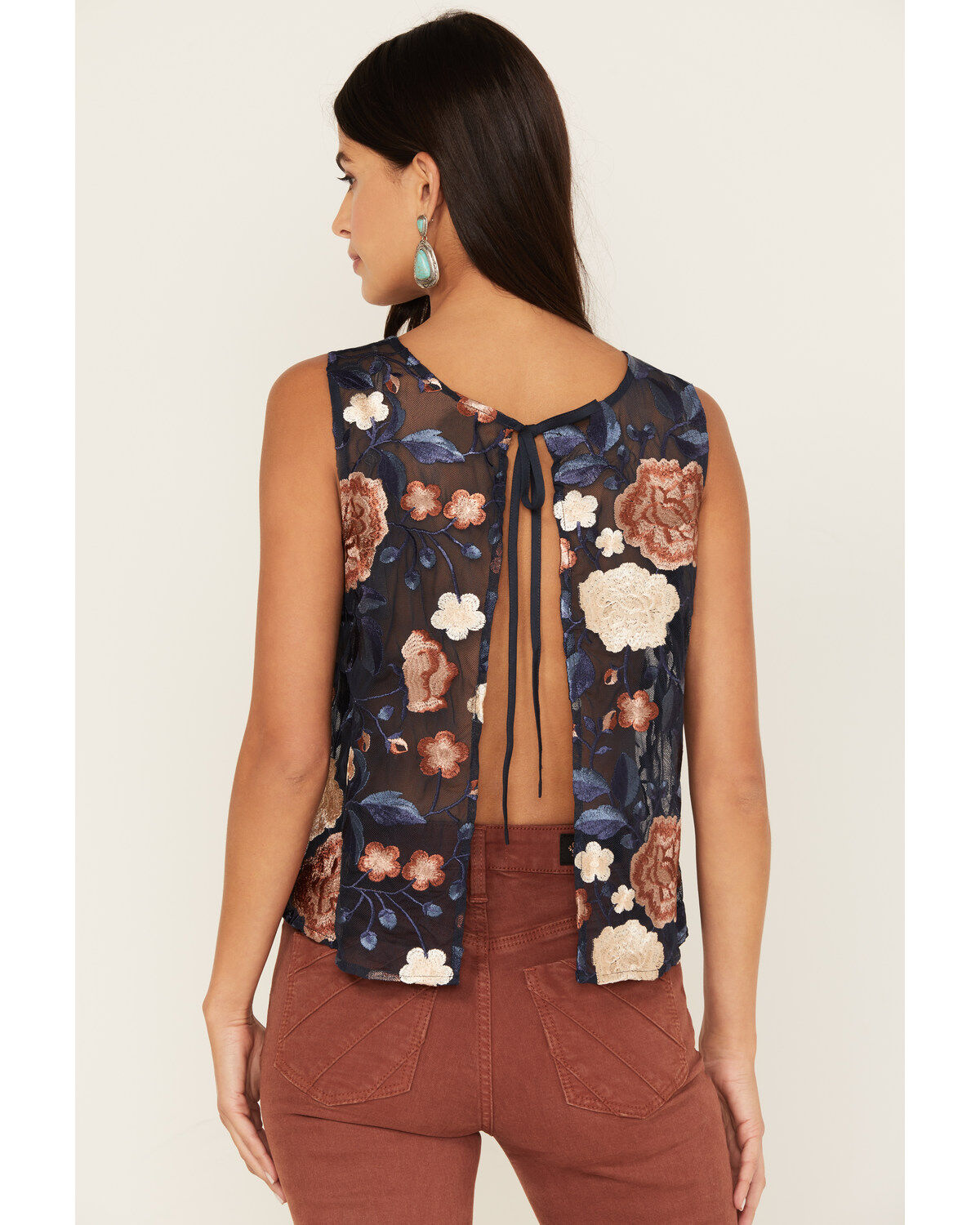 Image #4 - Shyanne Women's Floral Embroidered Mesh Tank Top, Dark Blue, hi-res