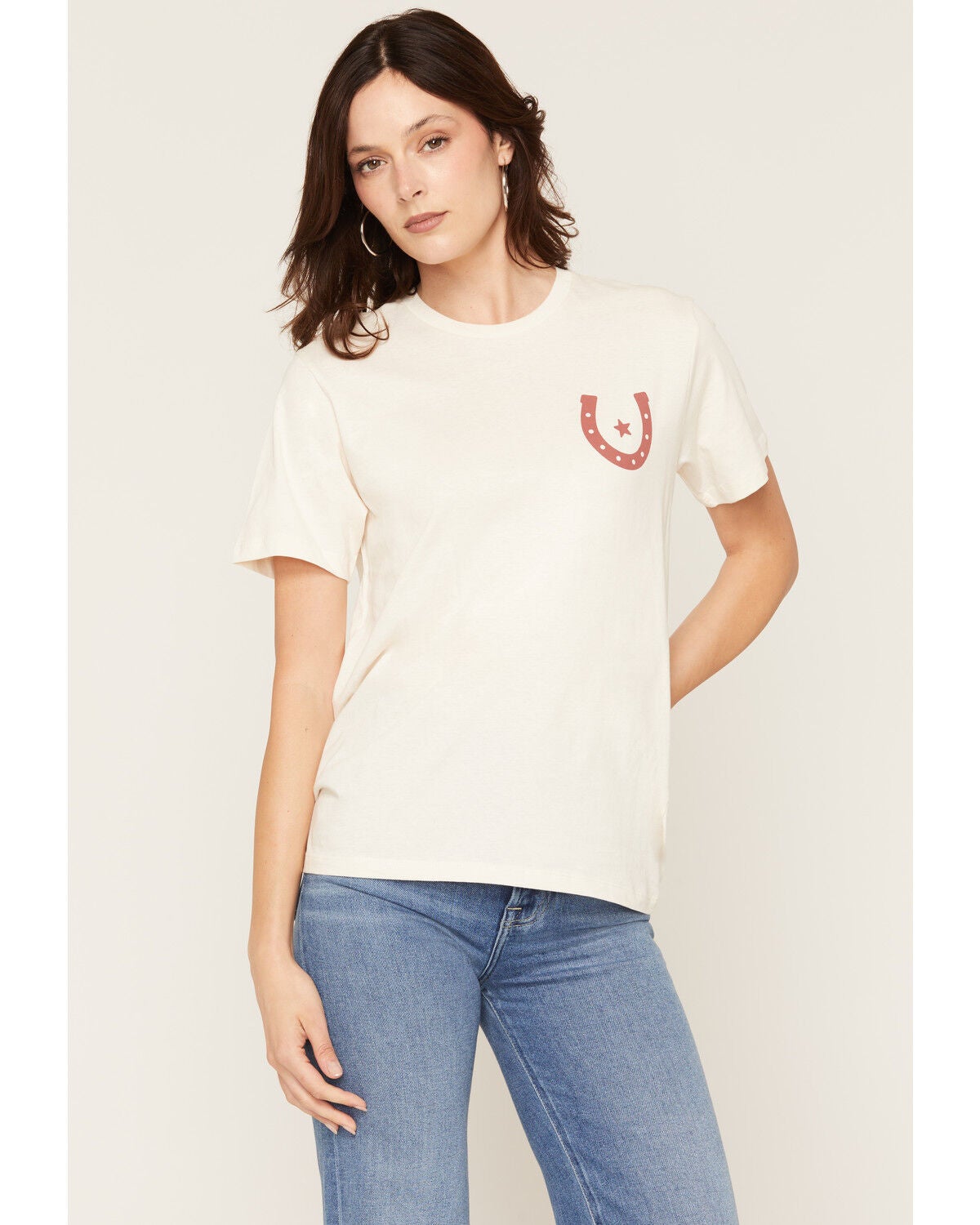 Image #2 - Cowgirl Up Women's Horseshoe Short Sleeve Graphic Tee, Cream, hi-res