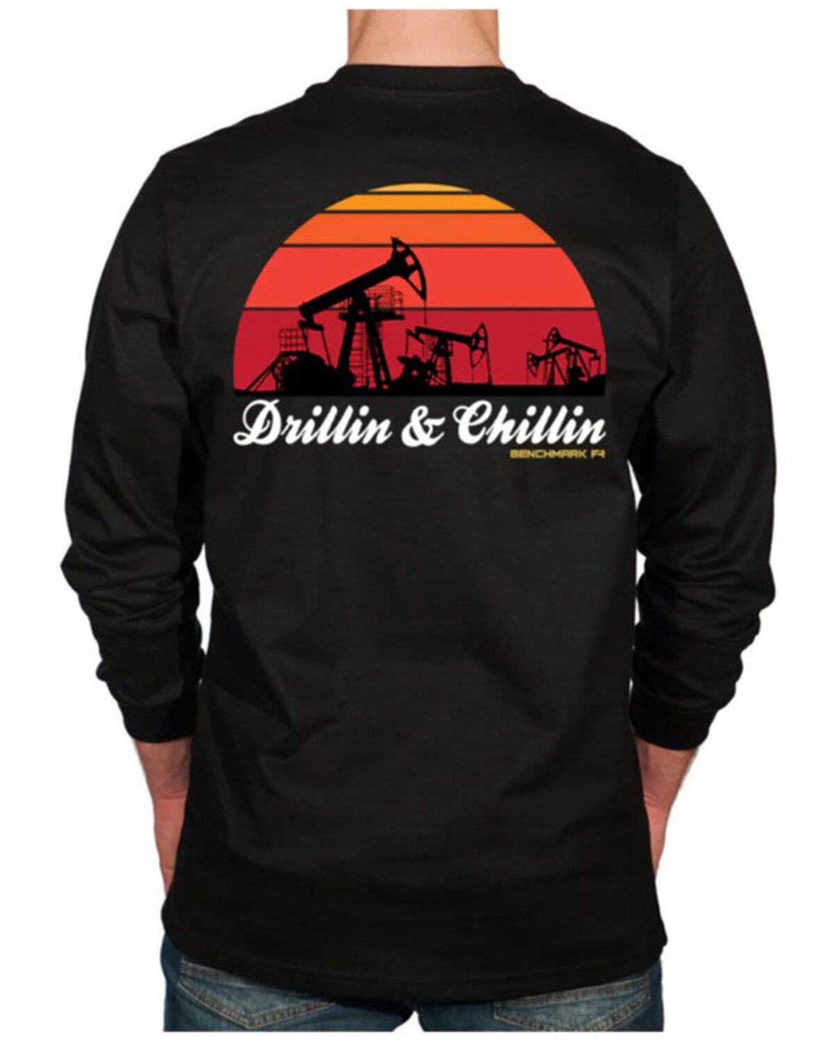 Benchmark FR Men's FR Drilling and Chilling Long Sleeve Graphic Work Shirt, Black, hi-res