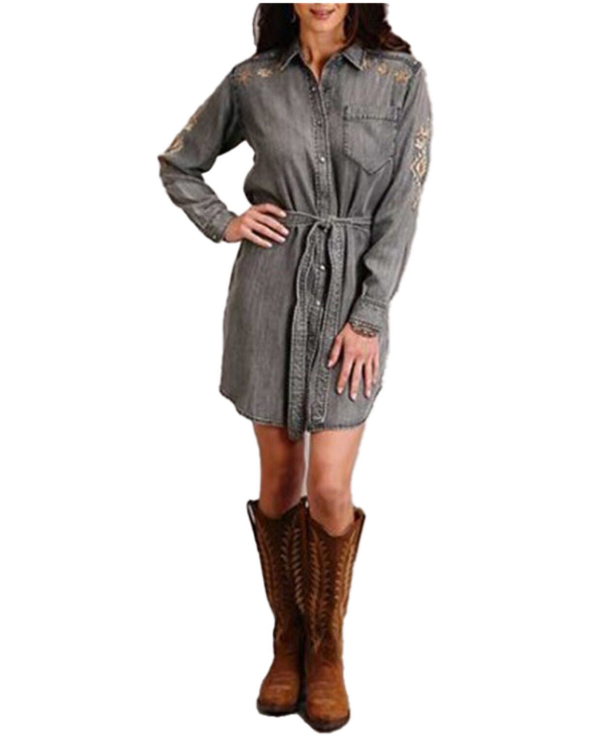 Stetson Women's Long Sleeve Shirt Mini Dress, Black, hi-res