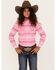 Panhandle Girls' Southwestern Print Long Sleeve Pearl Snap Shirt, Pink, hi-res