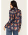 Image #4 - Rodeo Quincy Women's Floral Horse Print Long Sleeve Pearl Snap Western Shirt , Navy, hi-res