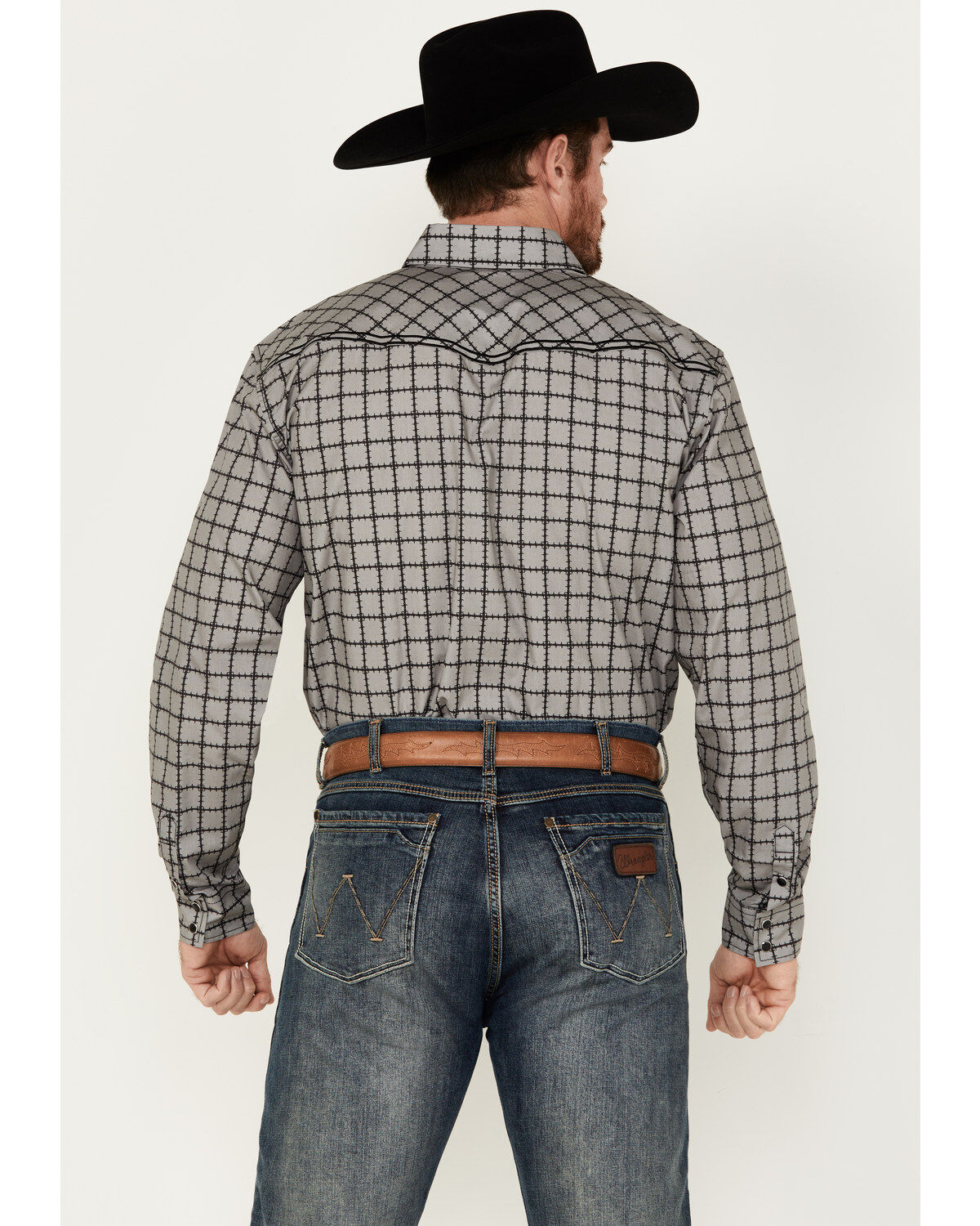 Image #4 - Cowboy Hardware Men's Barbed Wire Print Long Sleeve Snap Western Shirt, Grey, hi-res
