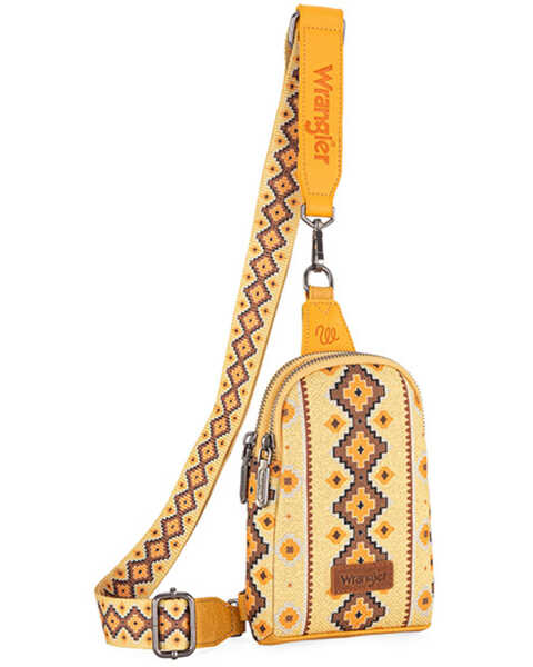 Wrangler Women's Southwestern Print Sling Crossbody Bag , Yellow, hi-res
