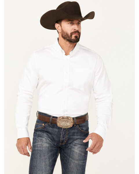 Cody James Men's Basic Twill Long Sleeve Button-Down Performance Western Shirt, White, hi-res