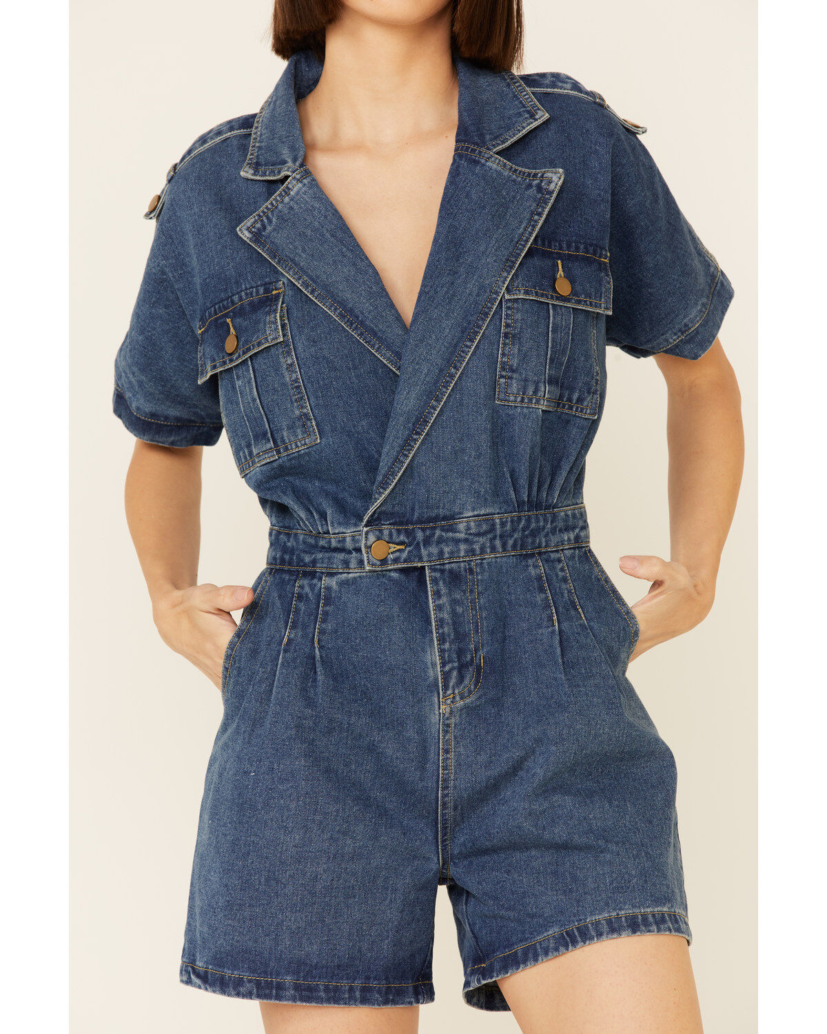 Image #4 - Molly Bracken Women's Denim Playsuit, Blue, hi-res