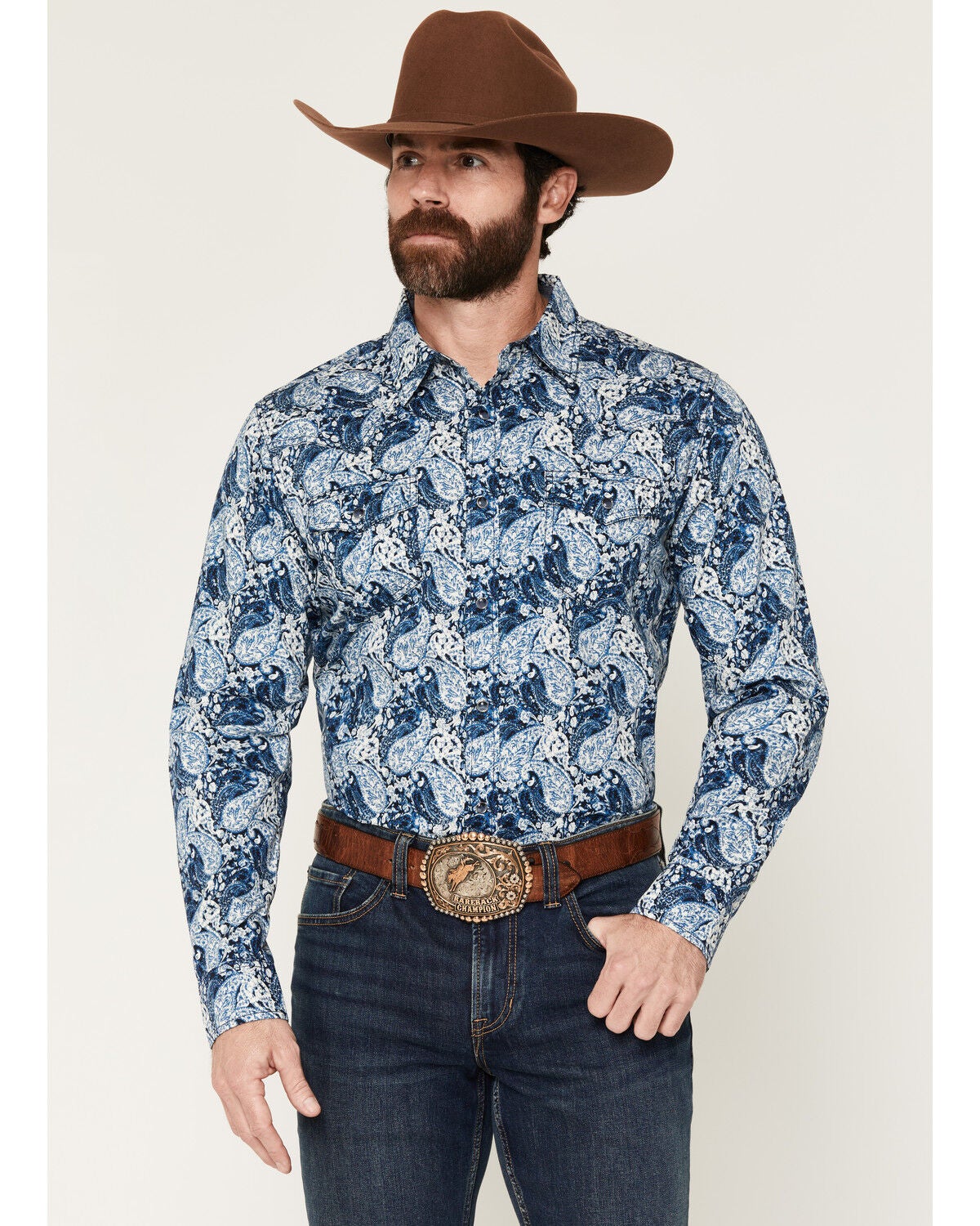 Cody James Men's Escape Route Paisley Print Long Sleeve Snap Western Shirt, Light Blue, hi-res
