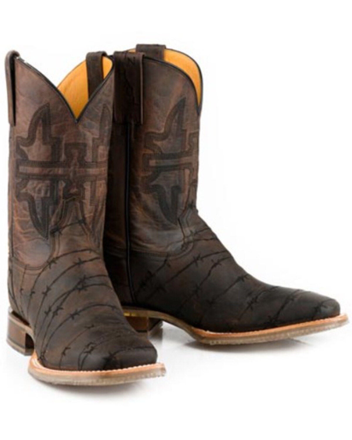 Tin Haul Men's Don't Fence Me In Two Western Boots - Broad Square Toe, Brown, hi-res
