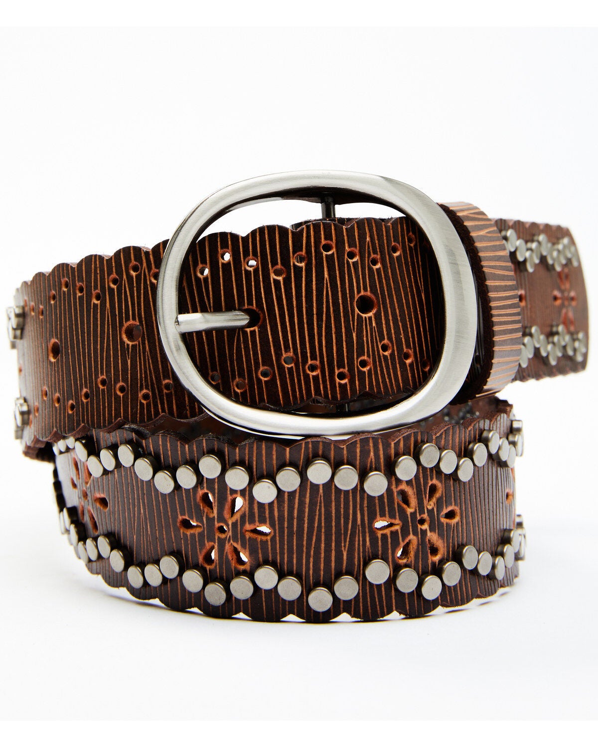 Shyanne Women's Studded Edge Starburst Belt, Brown, hi-res