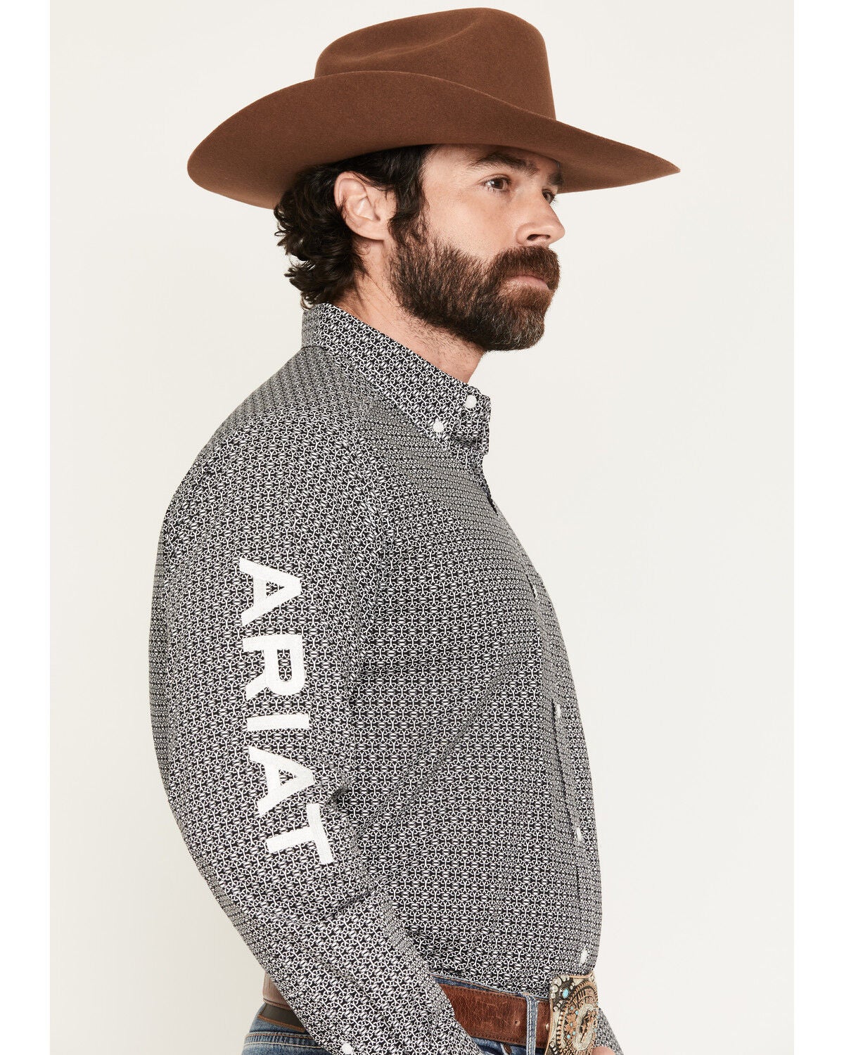 Image #3 - Ariat Men's Team Dawson Geo Print Long Sleeve Button-Down Western Shirt, Black, hi-res