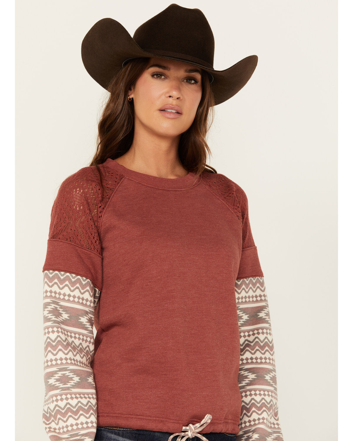 Image #2 - Shyanne Women's Wanda Fleece Mix Pullover Sweatshirt, Dark Red, hi-res