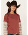 Image #2 - Shyanne Women's Wanda Fleece Mix Pullover Sweatshirt, Dark Red, hi-res