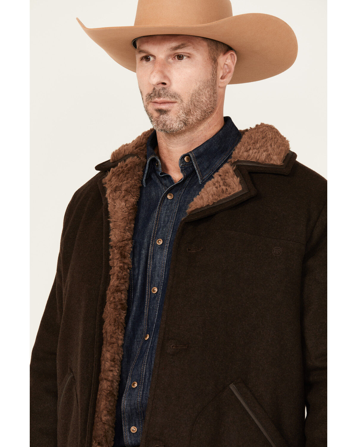Image #2 - Blue Ranchwear Men's Atchison Heavyweight Sherpa Lined Flannel Coat, Dark Brown, hi-res