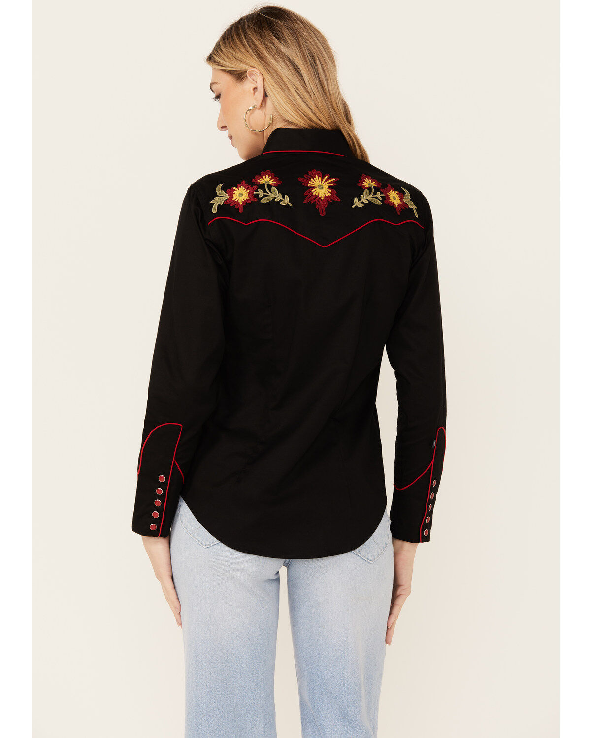 Image #4 - Rockmount Ranchwear Women's Vintage Floral Embroidered Long Sleeve Snap Western Shirt, Black, hi-res