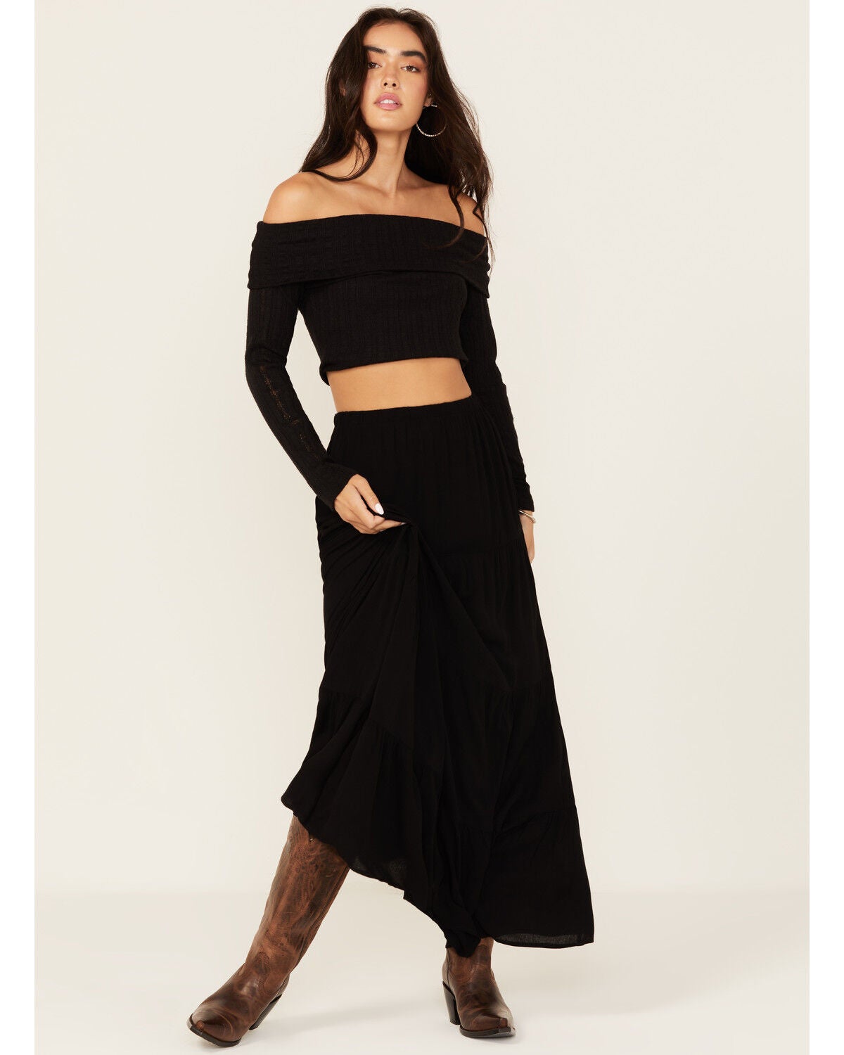 Originality Women's Tiered Maxi Skirt, Black, hi-res