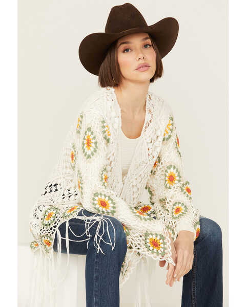 Miss Me Women's Crochet Kimono , Cream, hi-res