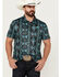 Image #1 - Rock & Roll Denim Men's Boot Barn Exclusive Southwestern Print Short Sleeve Polo Shirt, Turquoise, hi-res