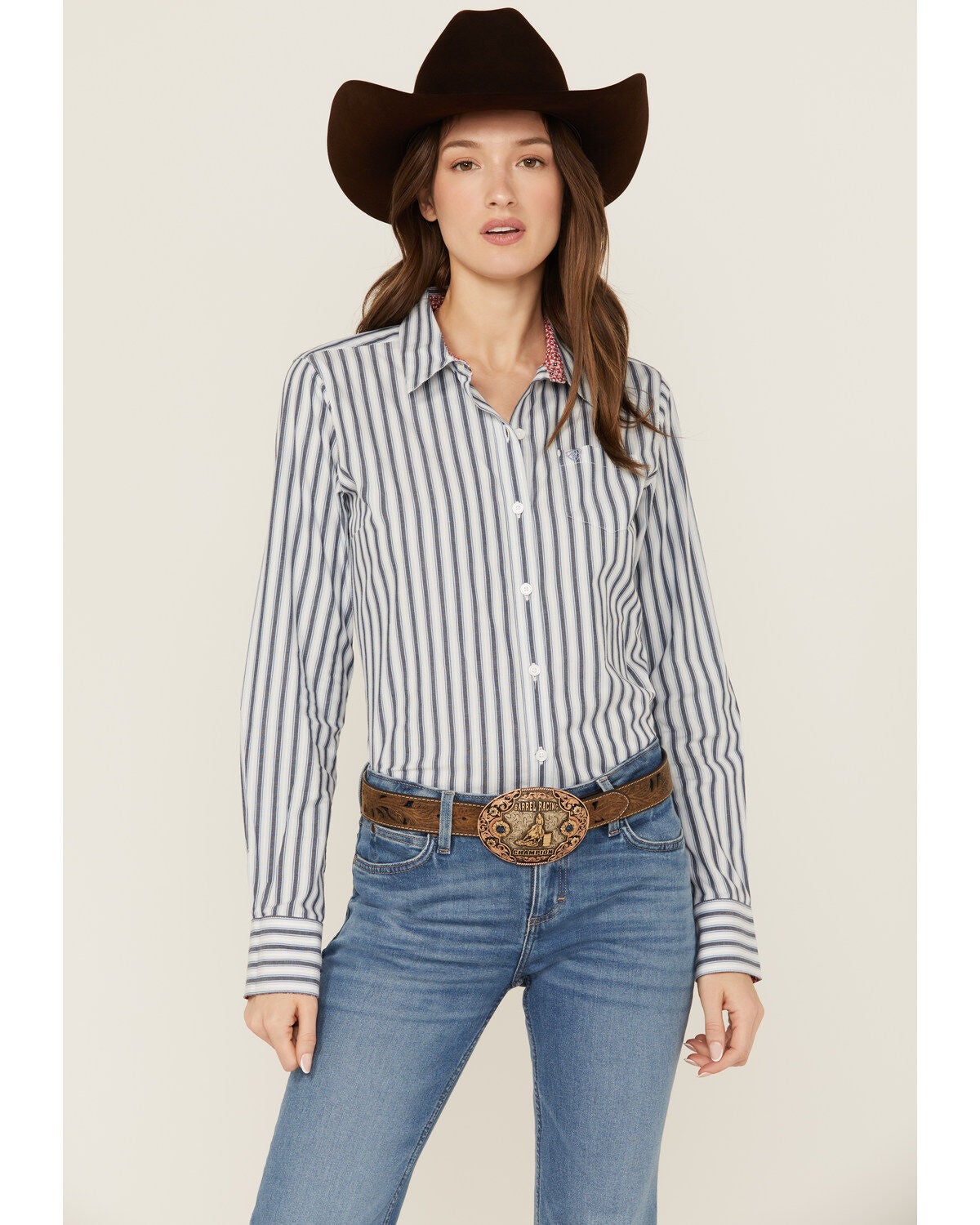 Ariat Women's Kirby Striped Long Sleeve Button-Down Stretch Western Shirt, Blue, hi-res